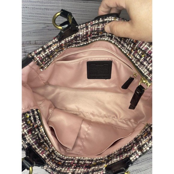 Coach Galaxy Tweed Tote Bag Shoulder Purse H1221-F20025 Black Pink & Tan - Picture 11 of 15